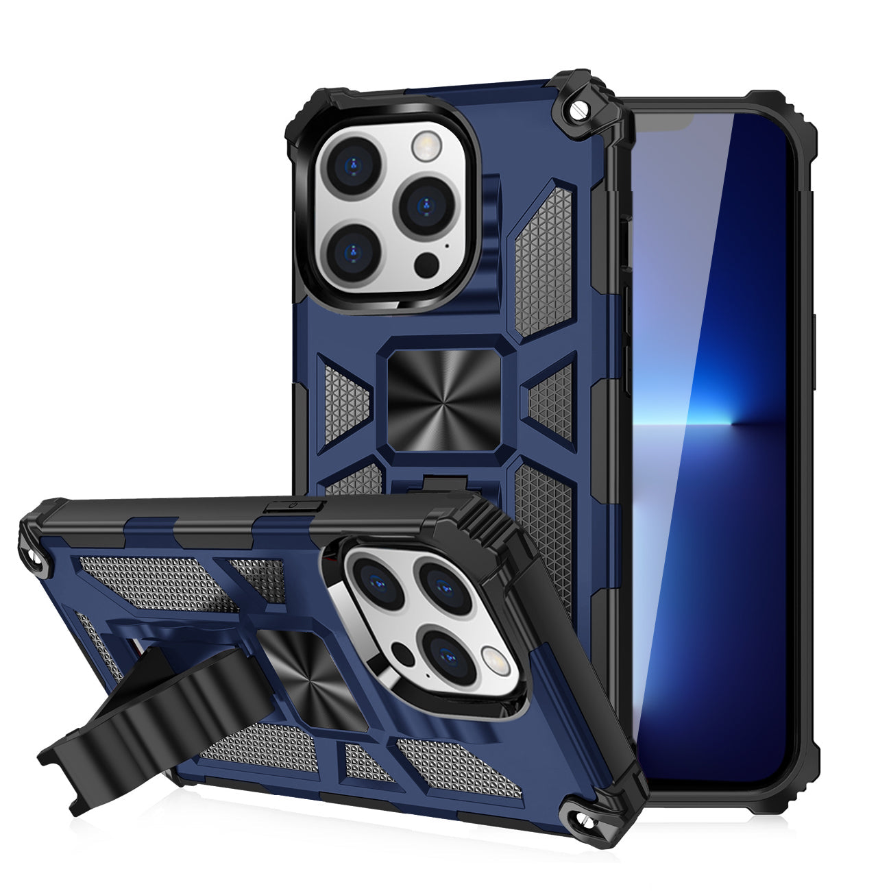 Built-in Kickstand TPU Case with Magnetic Mount for iPhone 13 Pro in Blue – view 2