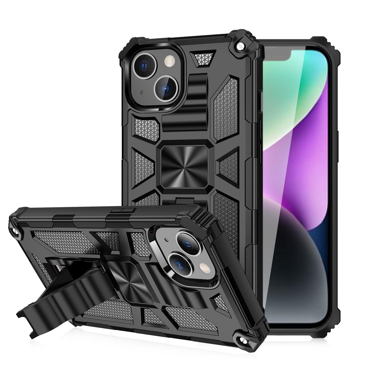 Built-in Kickstand TPU Case with Magnetic Mount for iPhone 14 in Black – view 2