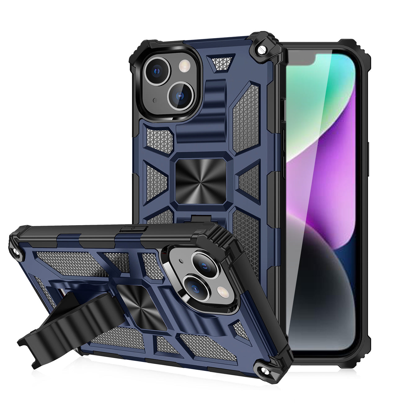 Built-in Kickstand TPU Case with Magnetic Mount for iPhone 14 Plus in Blue – view 2