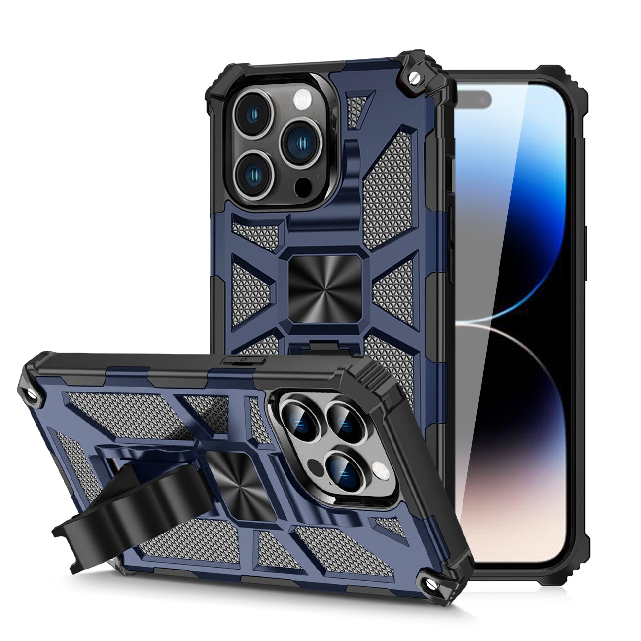 Built-in Kickstand TPU Case with Magnetic Mount for iPhone 14 Pro in Blue – view 2