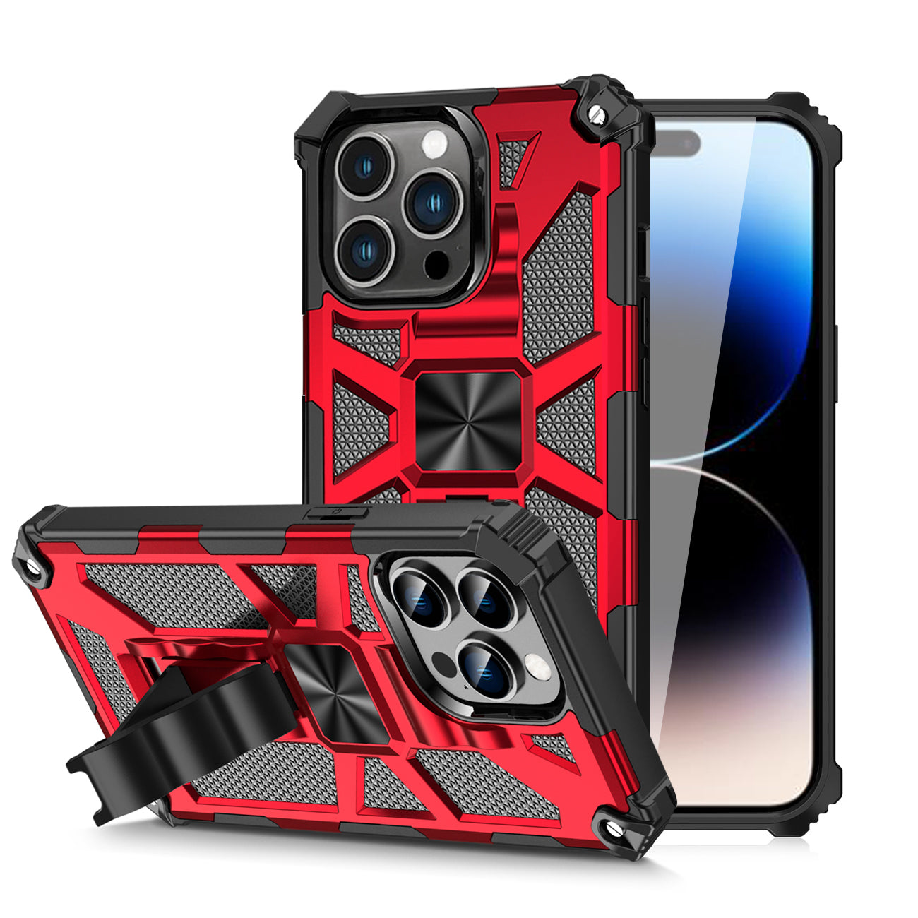 Built-in Kickstand TPU Case with Magnetic Mount for iPhone 14 Pro Max in Red