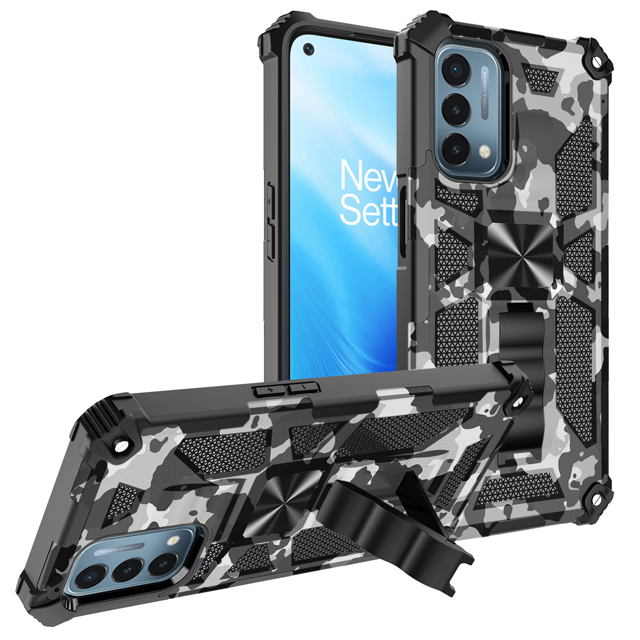 Built-in Kickstand TPU Case with Magnetic Mount for ONEPLUS NORD N200 5G in Camouflage