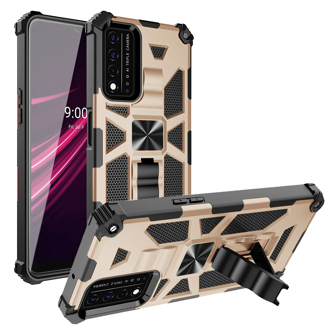 Built-in Kickstand TPU Case with Magnetic Mount for REVVL 5G in Gold