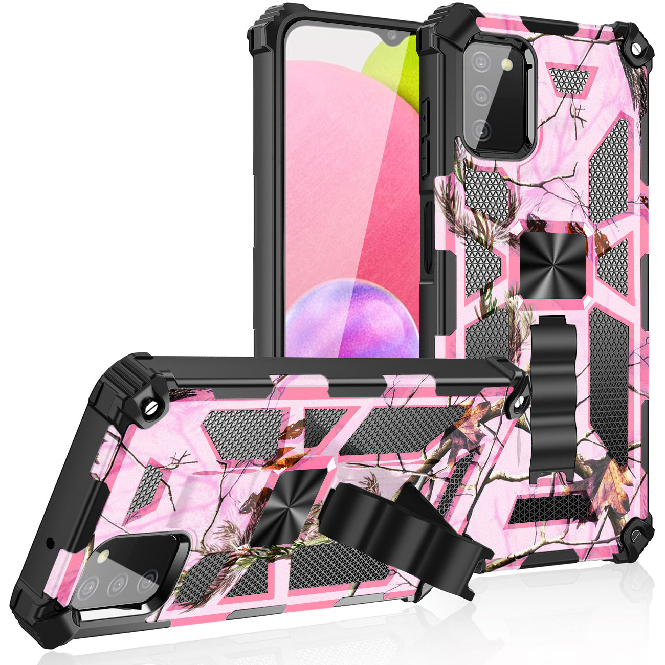 Built-in Kickstand TPU Case with Magnetic Mount for Samsung Galaxy A02S in Tree leaf patterns