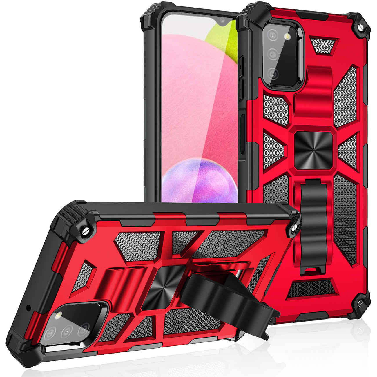 Built-in Kickstand TPU Case with Magnetic Mount for Samsung Galaxy A02S in Red