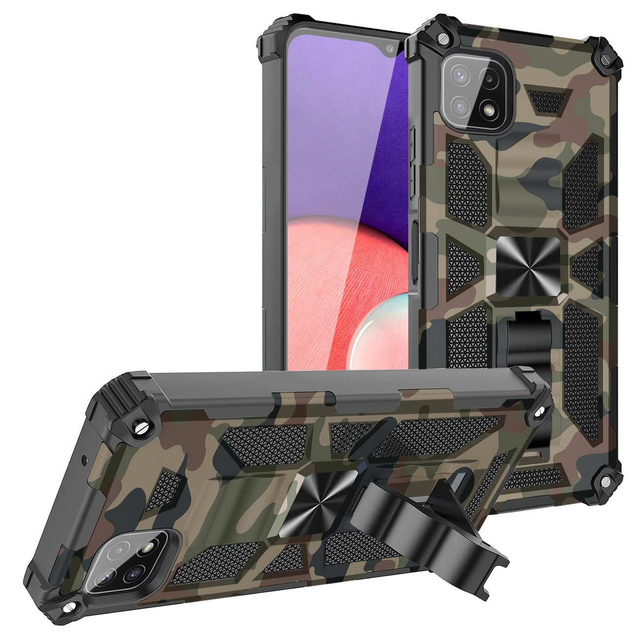 Built-in Kickstand TPU Case with Magnetic Mount for Samsung Galaxy A22 5G in Camouflage