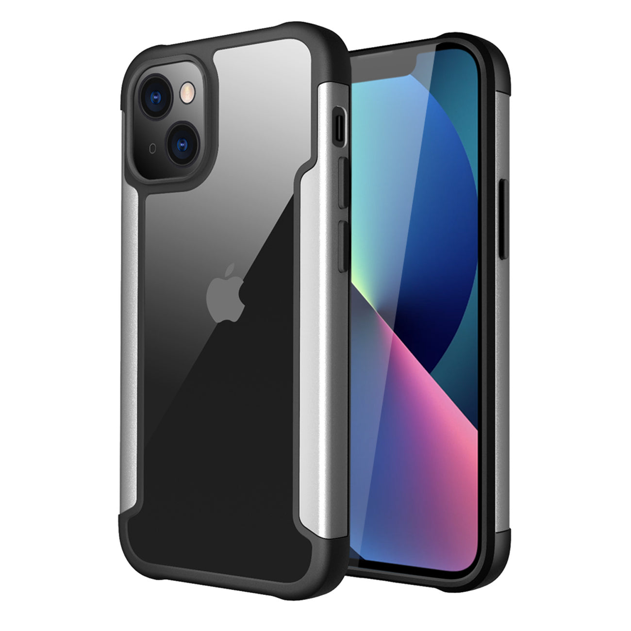 High Quality Clean PC,TPU and Metal Bumper Case For iPhone 13 Mini in Silver – view 2