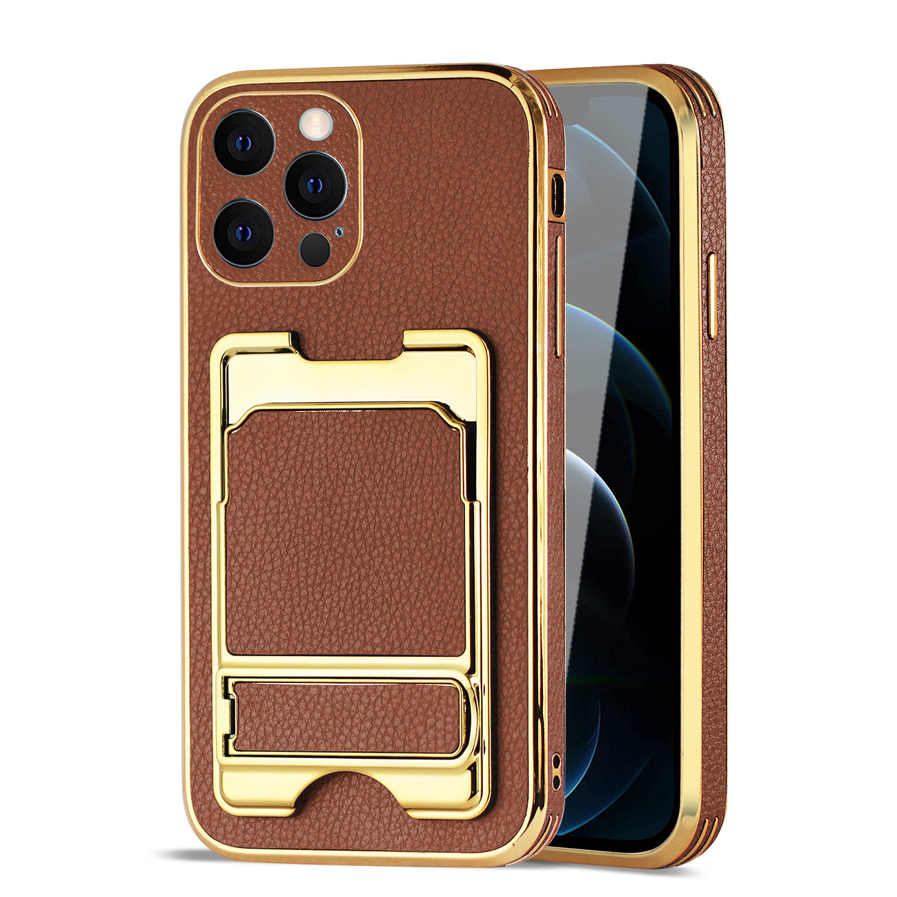 Reiko iPhone 12 Max Leather Case with Card Holder in Brown