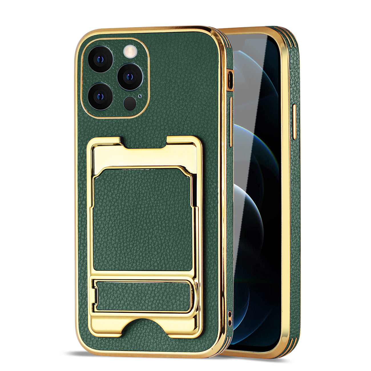 Reiko iPhone 12 Max Leather Case with Card Holder in Green