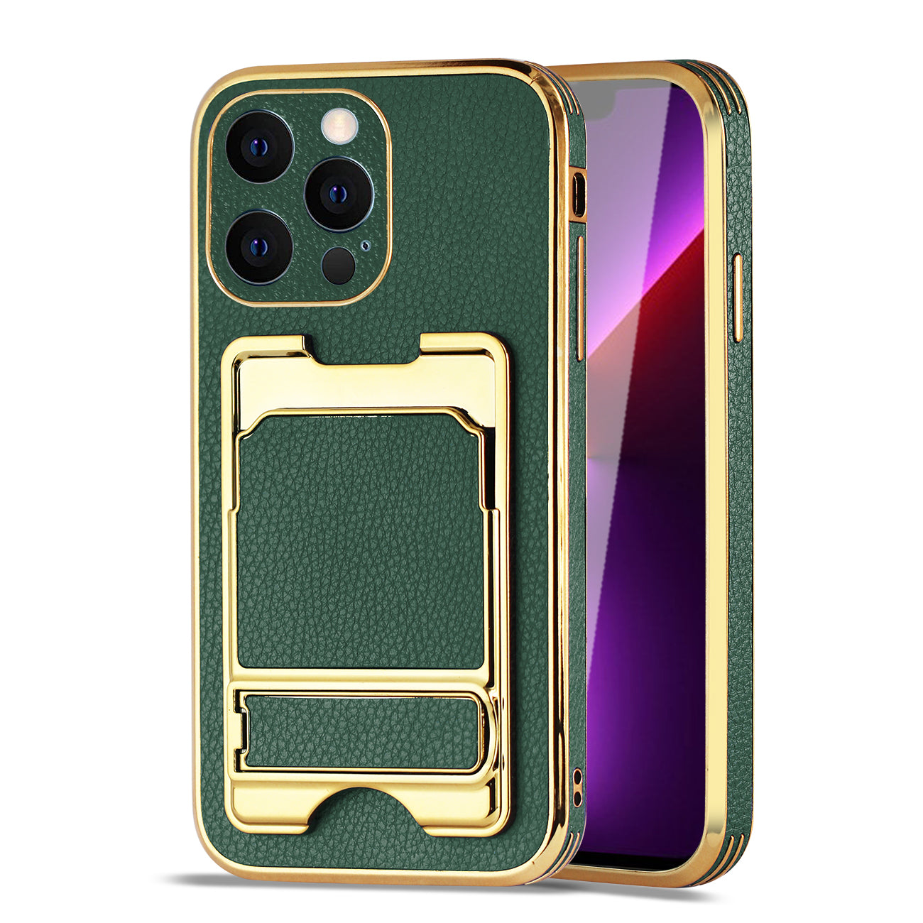 Reiko iPhone 13 Pro Leather Case with Card Holder in Green