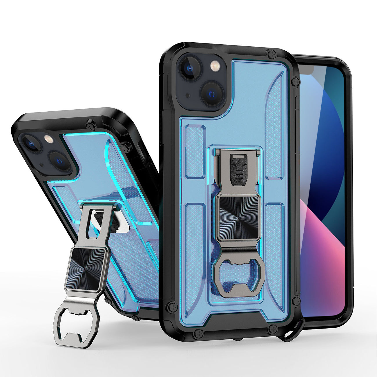 Kickstand Ring Holder/Bottle Opener with Magnetic Car Mount for iPhone 13 in Blue – view 2