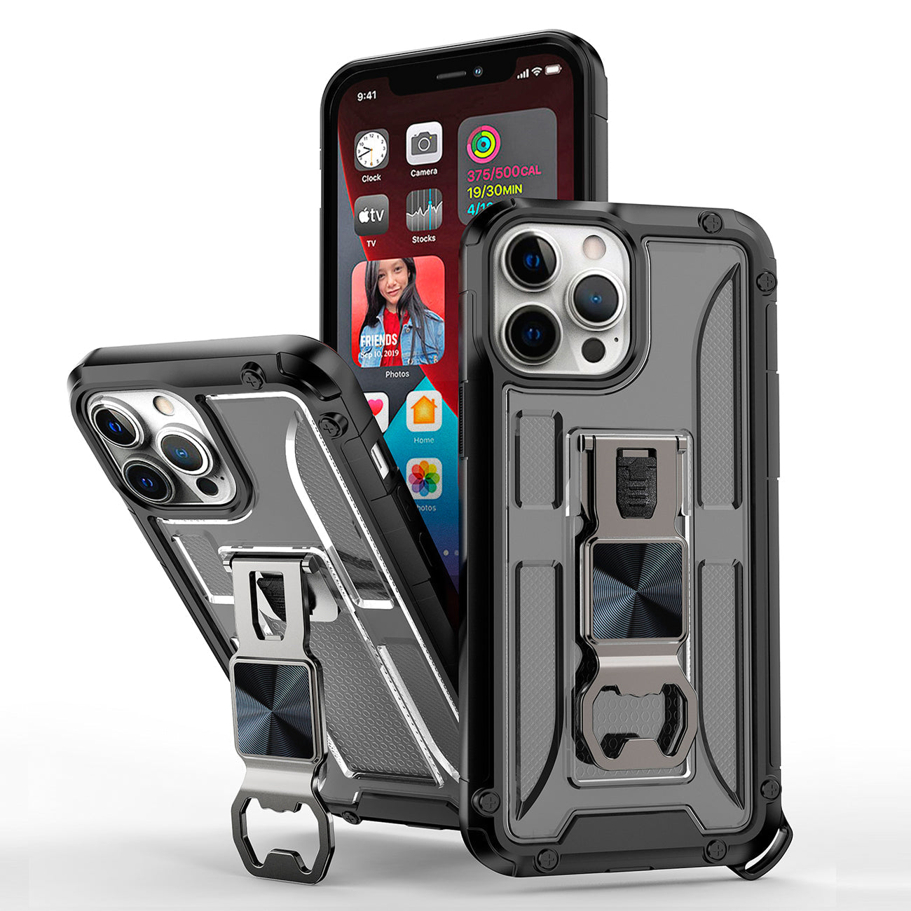 Kickstand Ring Holder/Bottle Opener with Magnetic Car Mount for iPhone 13 Pro in Black – view 2