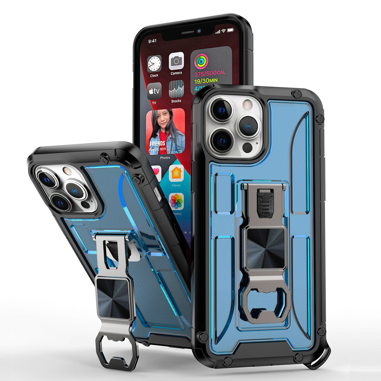 Kickstand Ring Holder/Bottle Opener with Magnetic Car Mount for iPhone 13 Pro in Blue – view 2