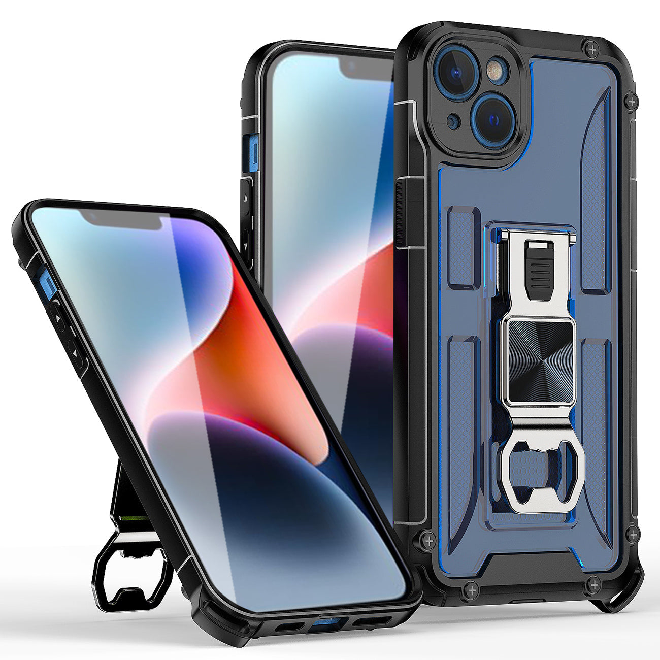 Kickstand Ring Holder/Bottle Opener with Magnetic Car Mount for iPhone 14 Plus in Blue – view 2