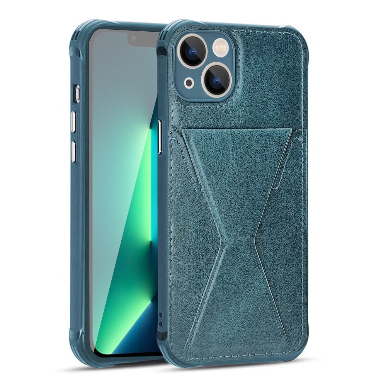 TPU Leather Phone Case for Apple iPhone 14 Plus with Card Holder Strap in Navy