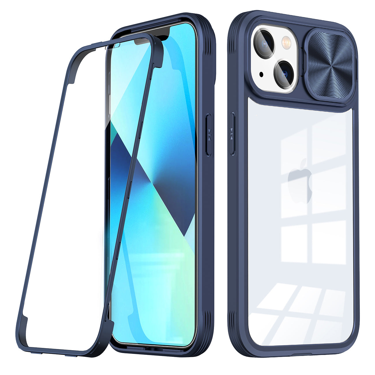 Full Protection With Mobile Phone Protective Film Slide Camera Lens Phone Case For iPhone 14 Plus in Navy