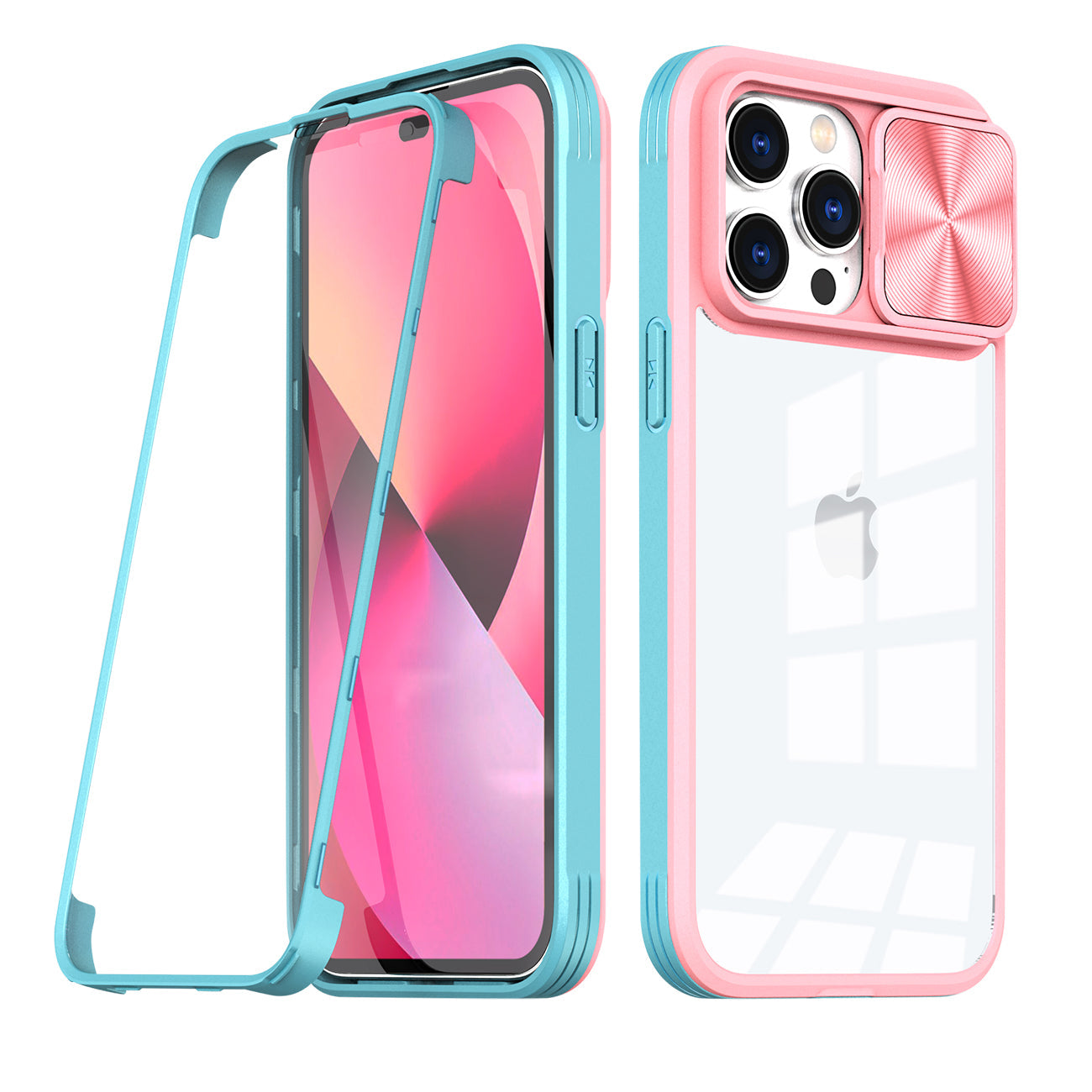 Full Protection With Mobile Phone Protective Film Slide Camera Lens Phone Case For iPhone 14 Pro in Pink – view 2