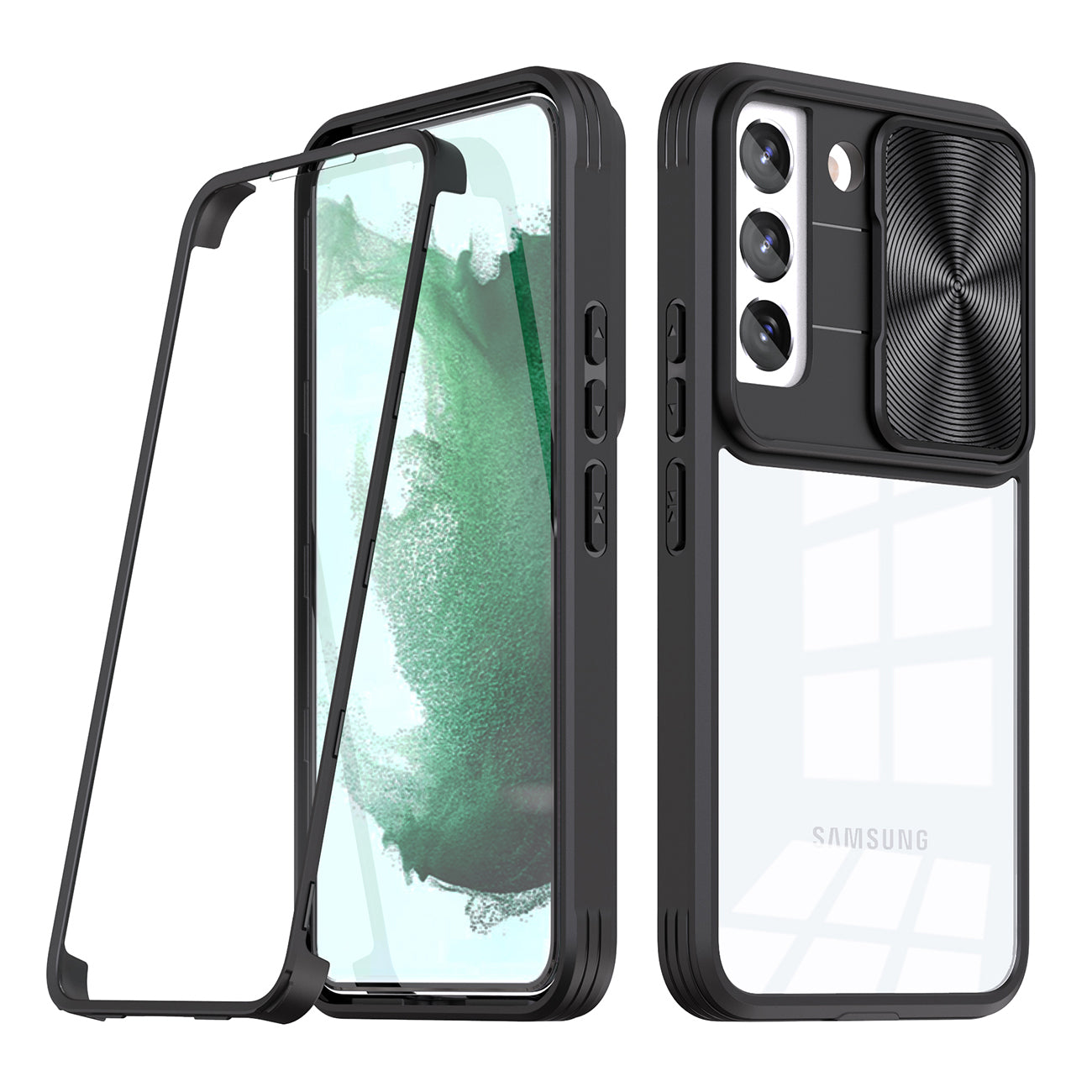 Full Protection With Mobile Phone Protective Film Slide Camera Lens Phone Case for Samsung Galaxy S 22 in Black
