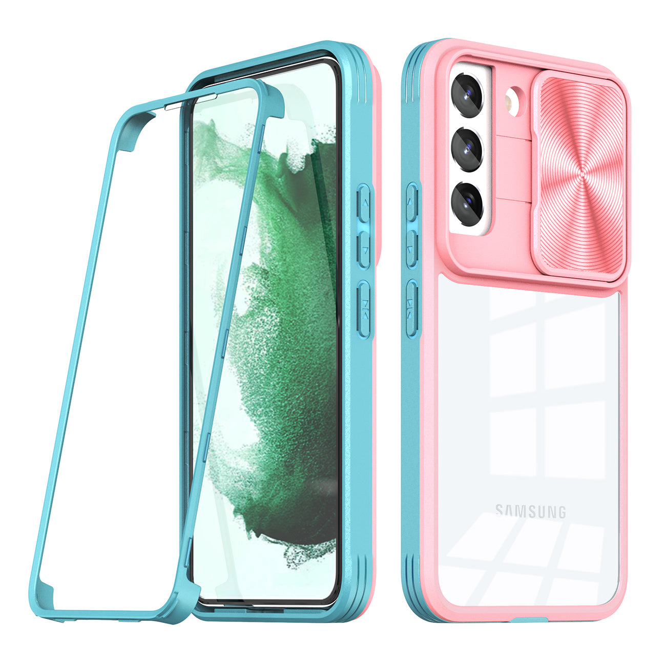 Full Protection With Mobile Phone Protective Film Slide Camera Lens Phone Case for Samsung Galaxy S 22 in Pink