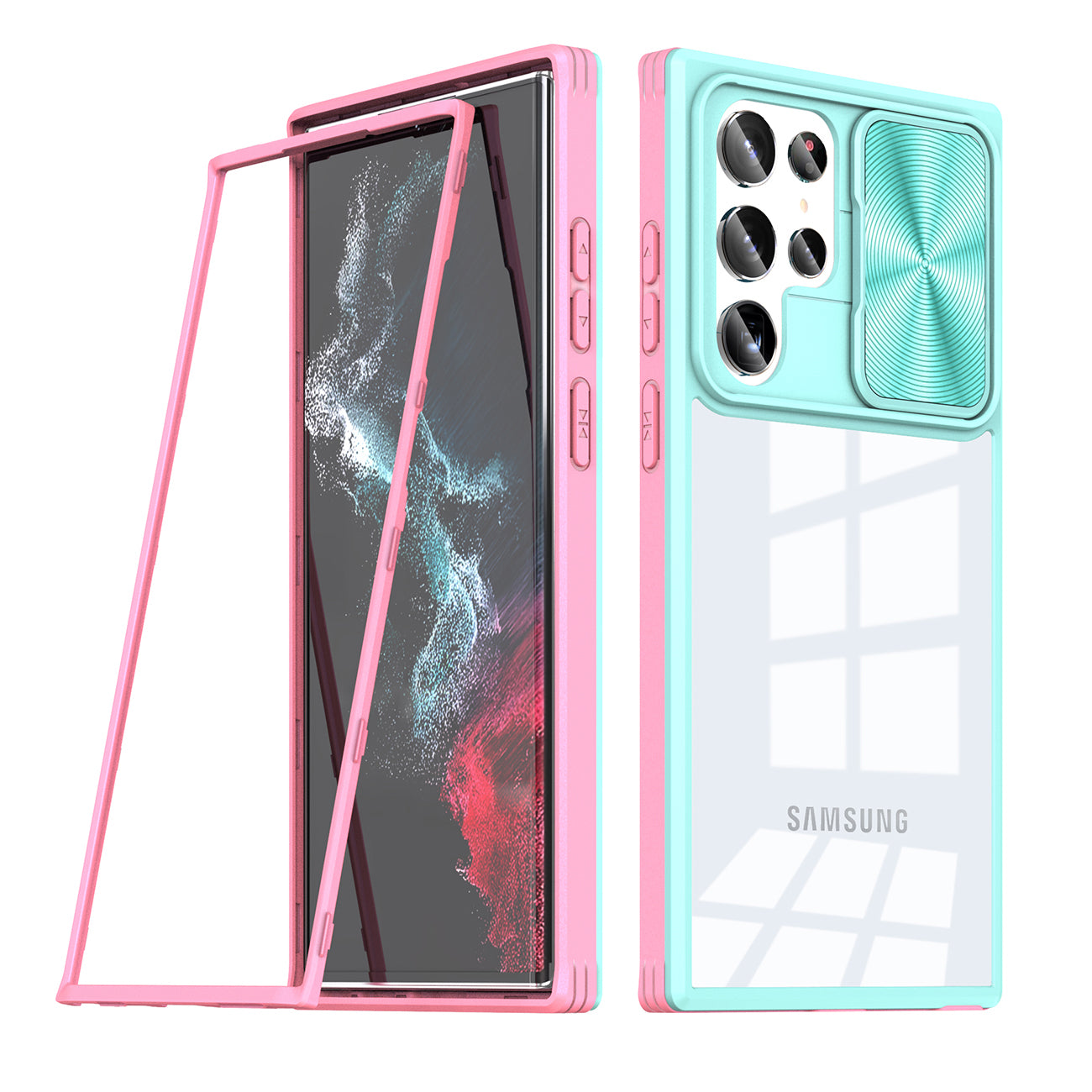 Full Protection With Mobile Phone Protective Film Slide Camera Lens Phone Case for Samsung Galaxy S22 Ultra in Pink