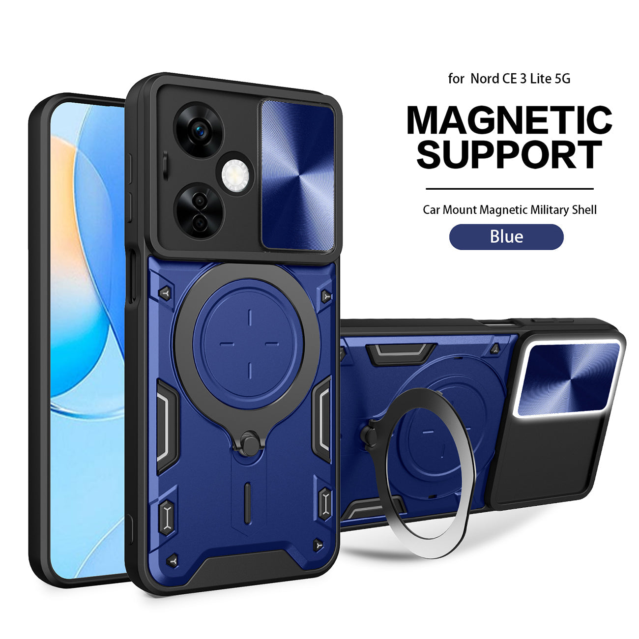 TPU PC Shockproof Magnetic Phone Case with Free Adjustment Ring Holder for ONEPLUS NORD N30 5G in Blue – view 2