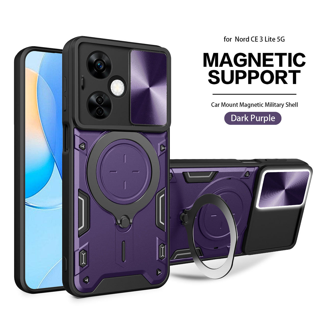 TPU PC Shockproof Magnetic Phone Case with Free Adjustment Ring Holder for ONEPLUS NORD N30 5G in Purple