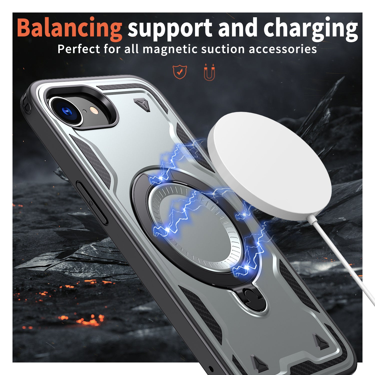 Reiko 360° Rotating Magnetic Versatile Stand Gray Compatible with iPhone 16E & iPhone 17E – view 3