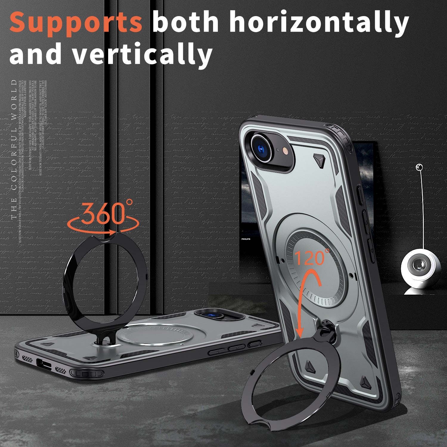 Reiko 360° Rotating Magnetic Versatile Stand Gray Compatible with iPhone 16E & iPhone 17E – view 4