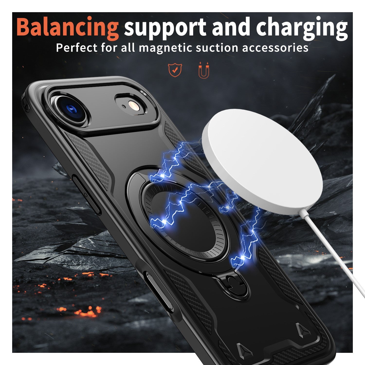 Reiko 360-degree Rotating Magnetic Versatile Stand Black Compatible with iPhone 17 Air – view 2