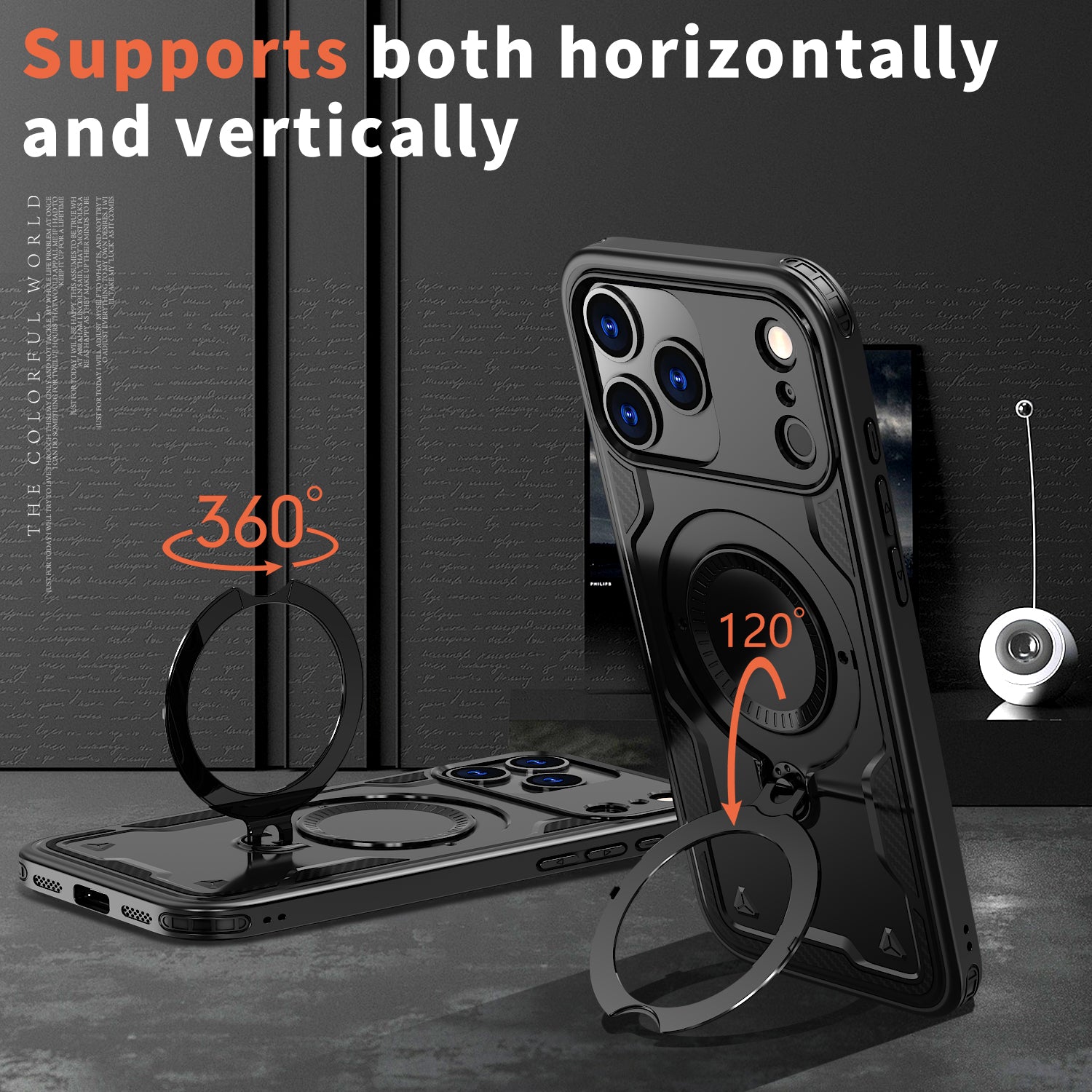 Reiko 360-degree Rotating Magnetic Versatile Stand Black Compatible with iPhone 17 Pro Max / iPhone 18 Pro Max – view 3