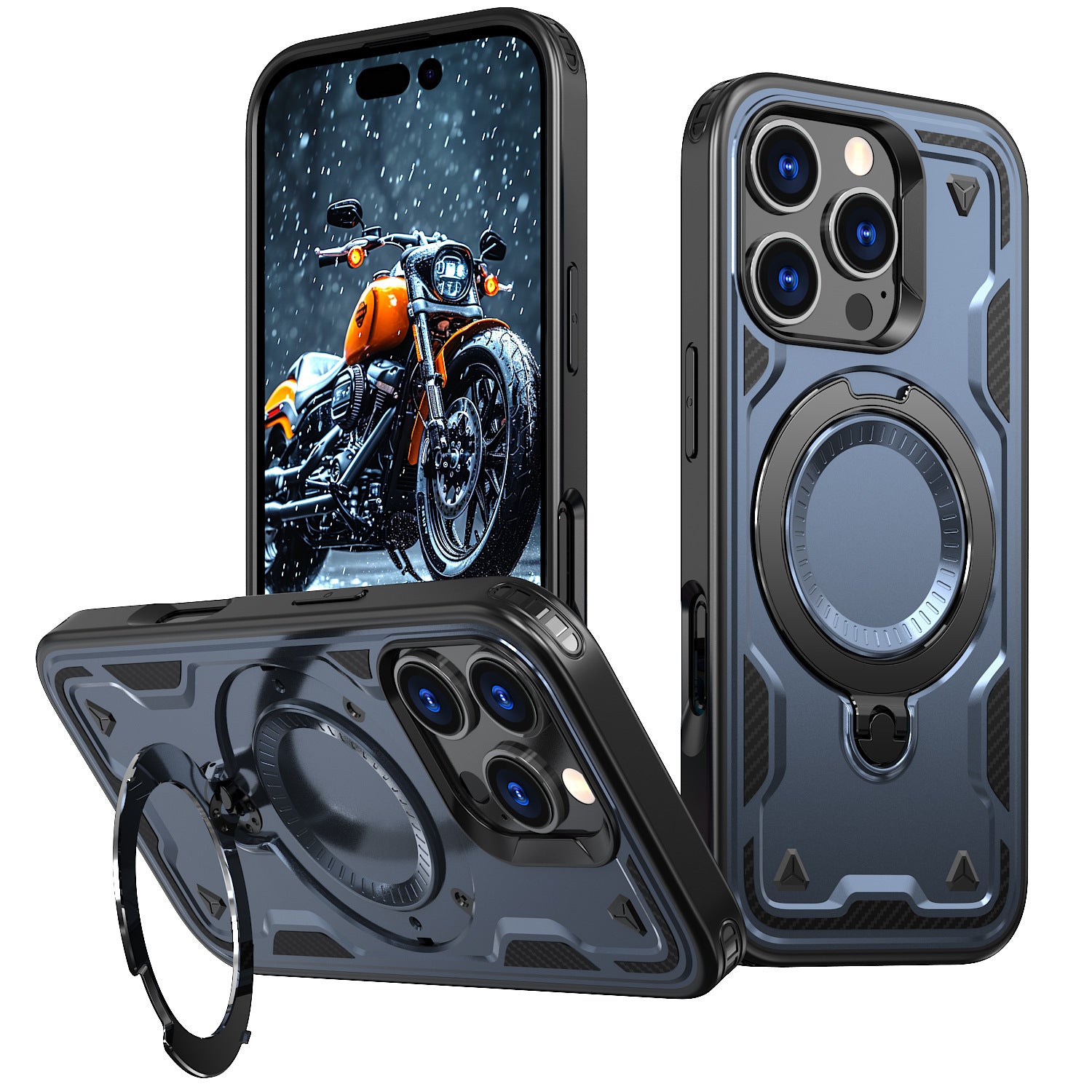 Reiko 360-degree Rotating Magnetic Versatile Stand Navy Blue Compatible with iPhone 17.