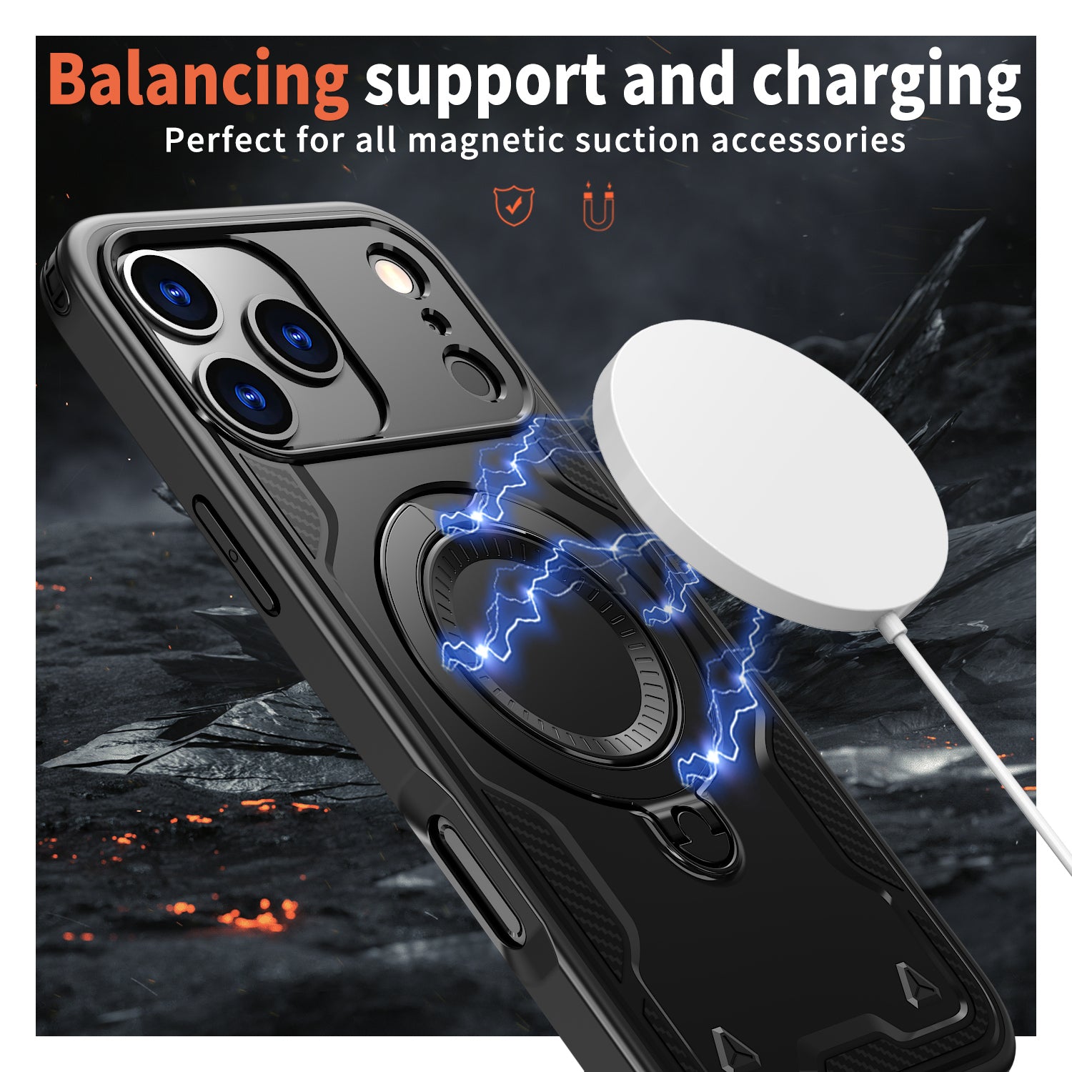 Reiko 360-degree Rotating Magnetic Versatile Stand Black Compatible with iPhone 17 Pro – view 4