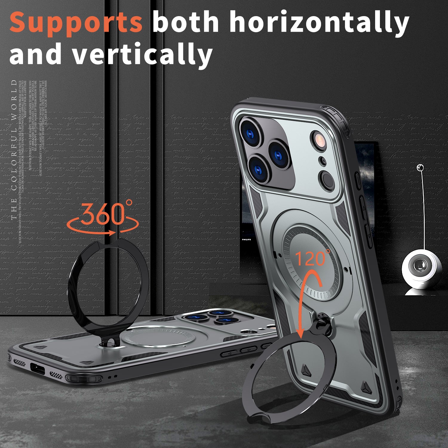 Reiko 360-degree Rotating Magnetic Versatile Stand Gray Compatible with iPhone 17. – view 3