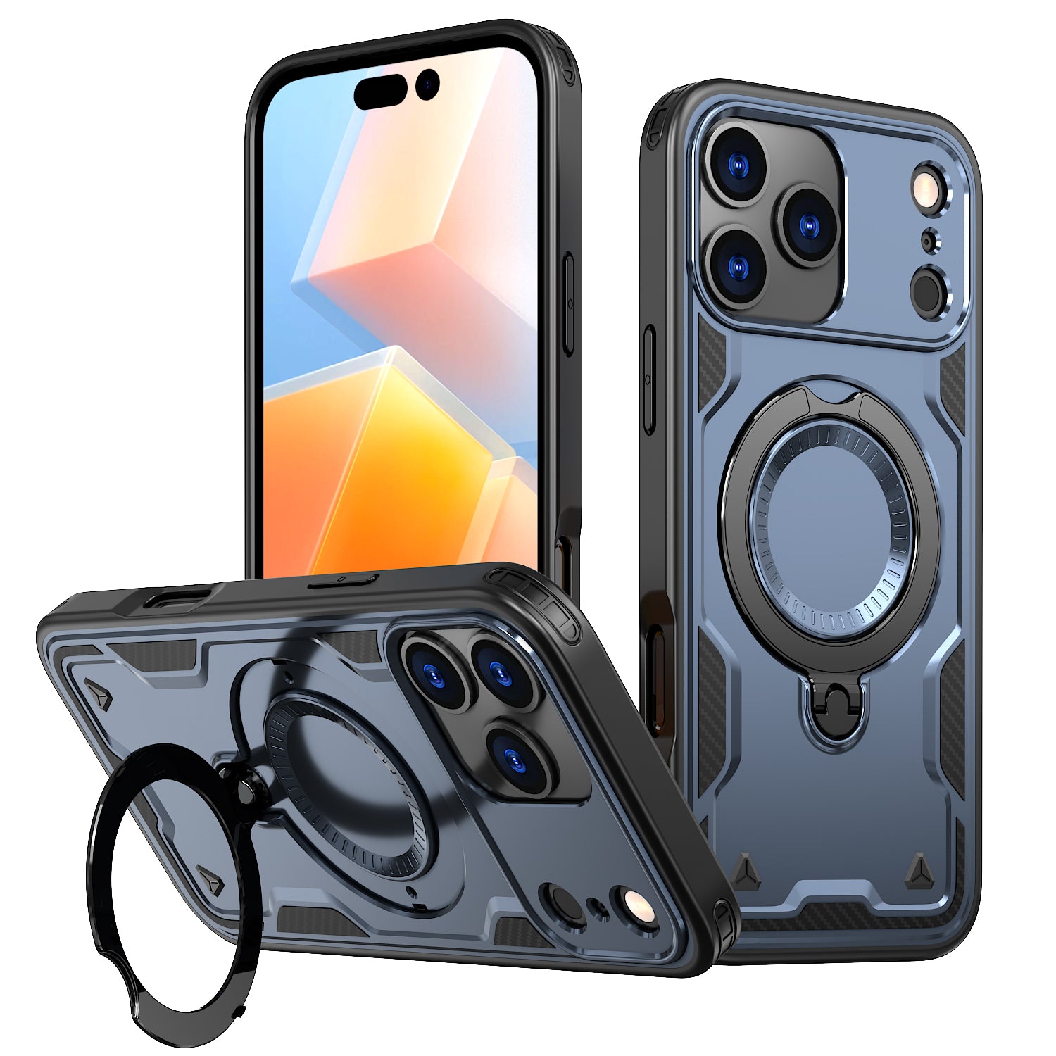 Reiko 360-degree Rotating Magnetic Versatile Stand Navy Blue Compatible with iPhone 17 Pro