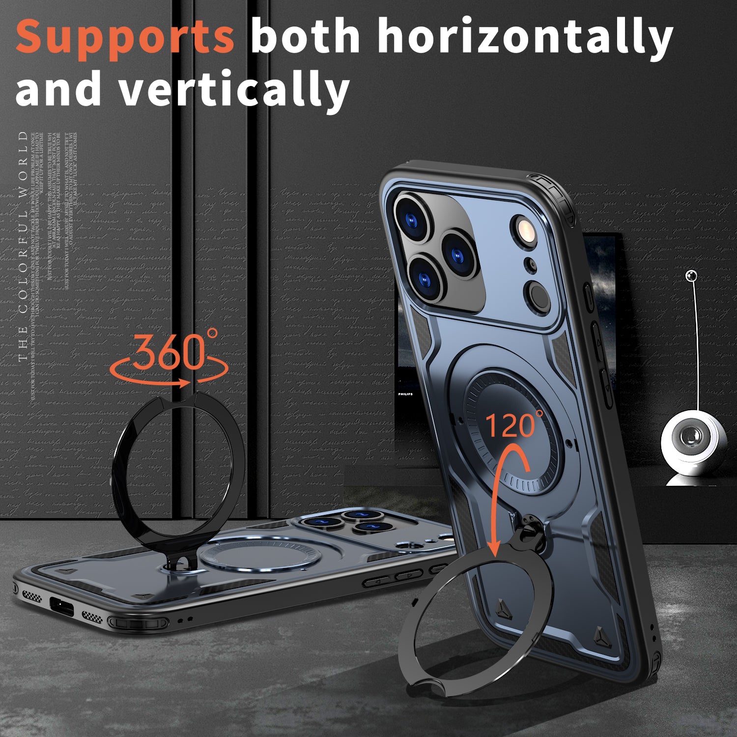 Reiko 360-degree Rotating Magnetic Versatile Stand Navy Blue Compatible with iPhone 17 Pro – view 3
