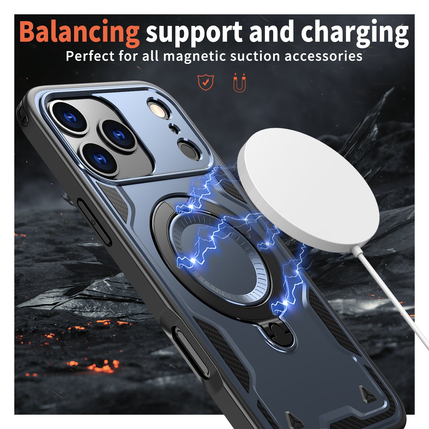 Reiko 360-degree Rotating Magnetic Versatile Stand Navy Blue Compatible with iPhone 17 Pro – view 4