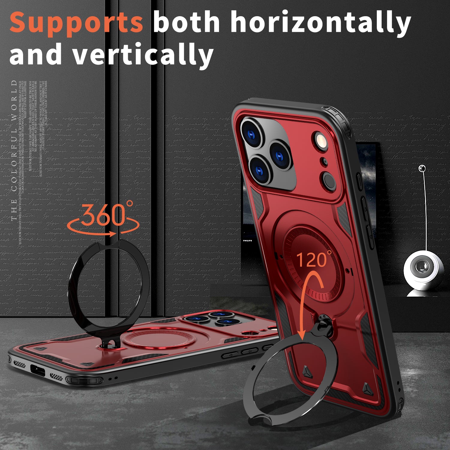 Reiko 360-degree Rotating Magnetic Versatile Stand Red Compatible with iPhone 17 Pro – view 3