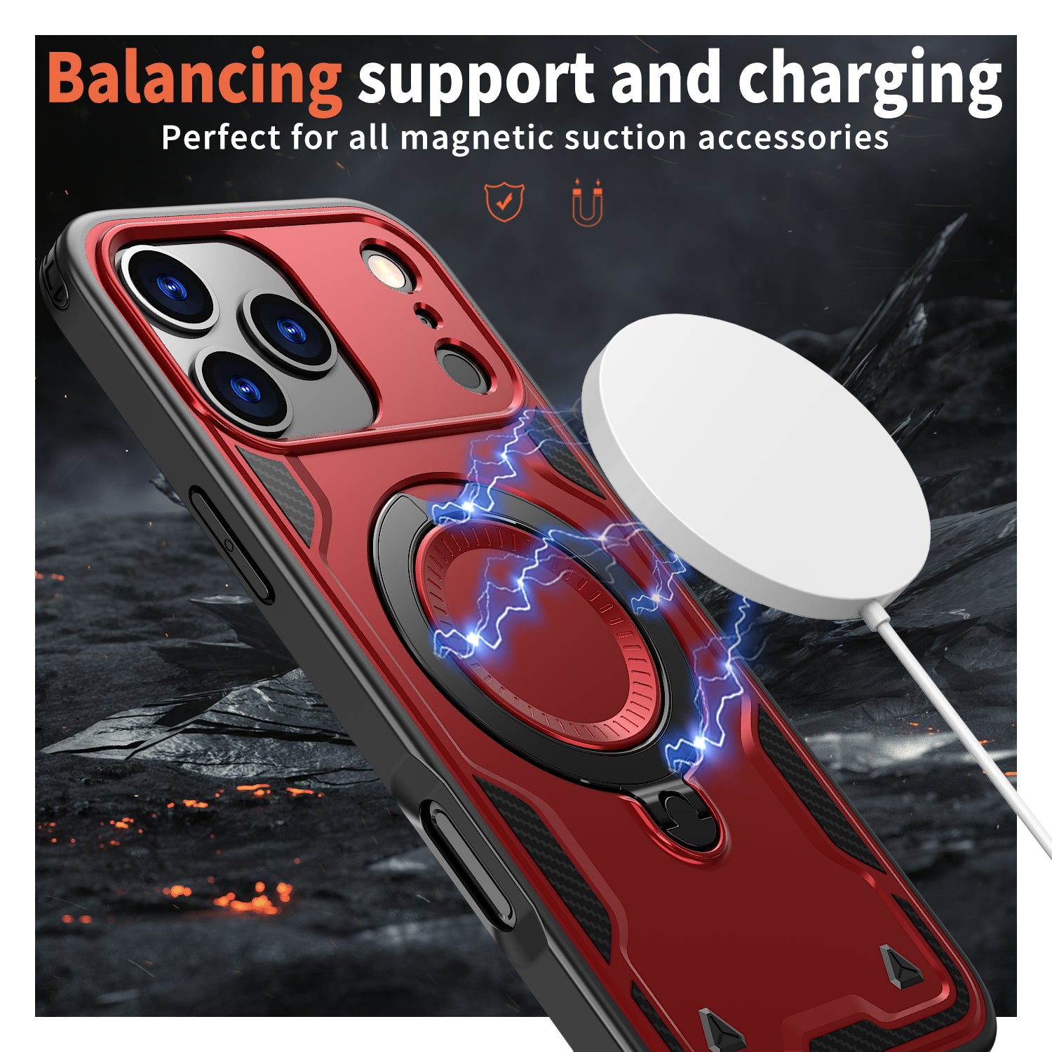 Reiko 360-degree Rotating Magnetic Versatile Stand Red Compatible with iPhone 17 Pro – view 4