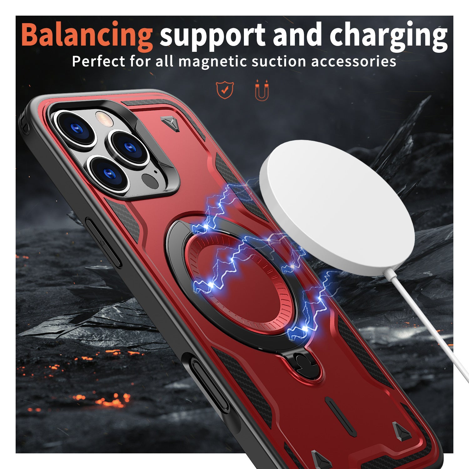 Reiko 360-degree Rotating Magnetic Versatile Stand Red Compatible with iPhone 17. – view 3