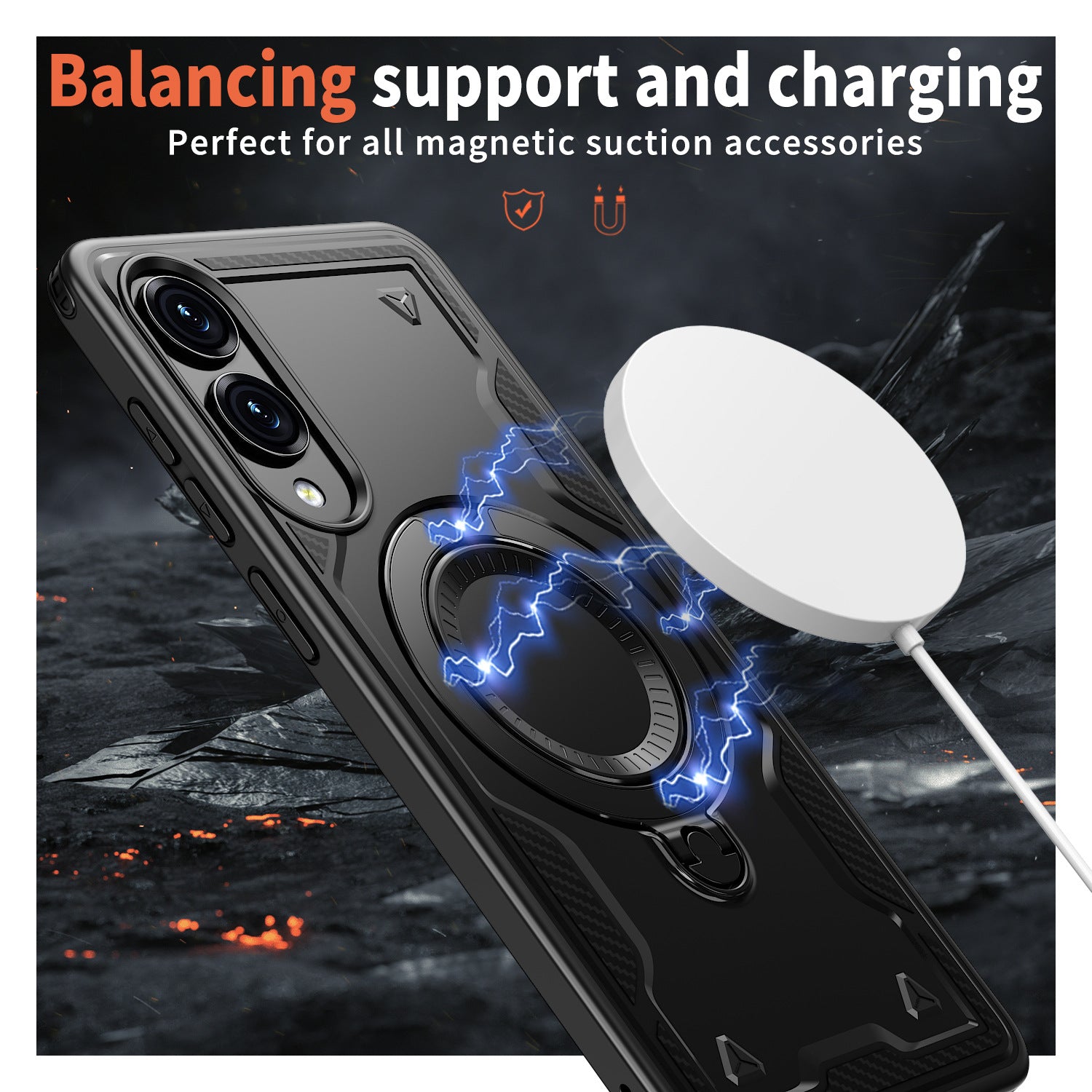 Reiko 360° Rotating Magnetic Versatile Stand Black Compatible with Samsung Galaxy S25 EDGE – view 3