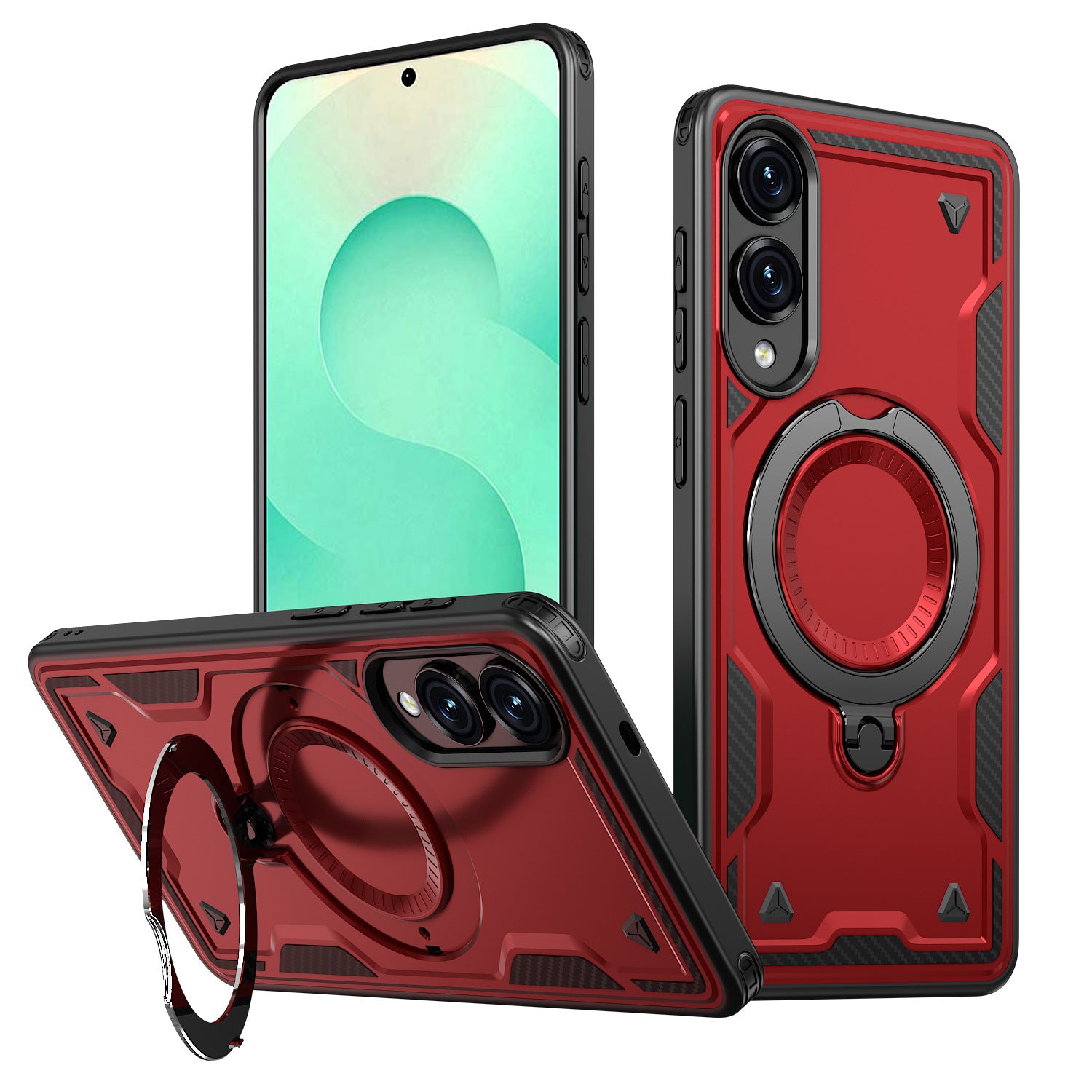 Reiko 360° Rotating Magnetic Versatile Stand Red Compatible with iPhone Samsung Galaxy S25 EDGE