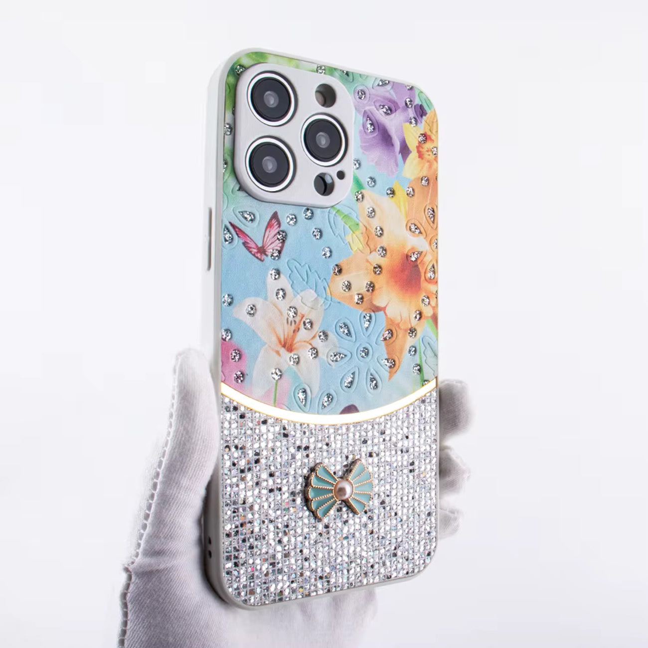 Sparkle Glitter Bling Phone Case in White With Colorful Cover For iPhone 16 Pro