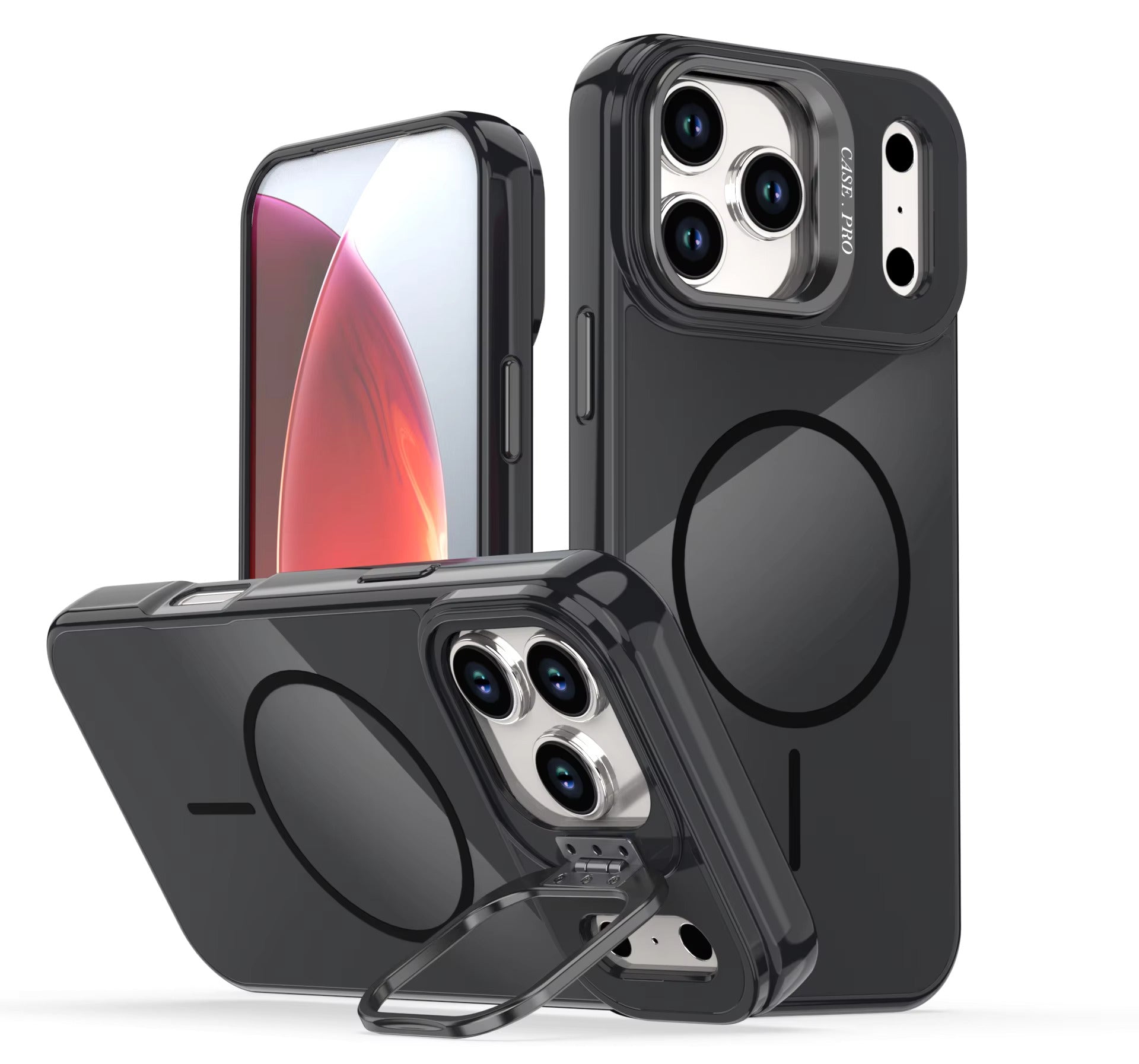 Reiko Built-in Stash Stand, Shockproof, Sturdy, Compatible with MagSafe Protection Stylish Cover, Compatible with iPhone 17 Pro