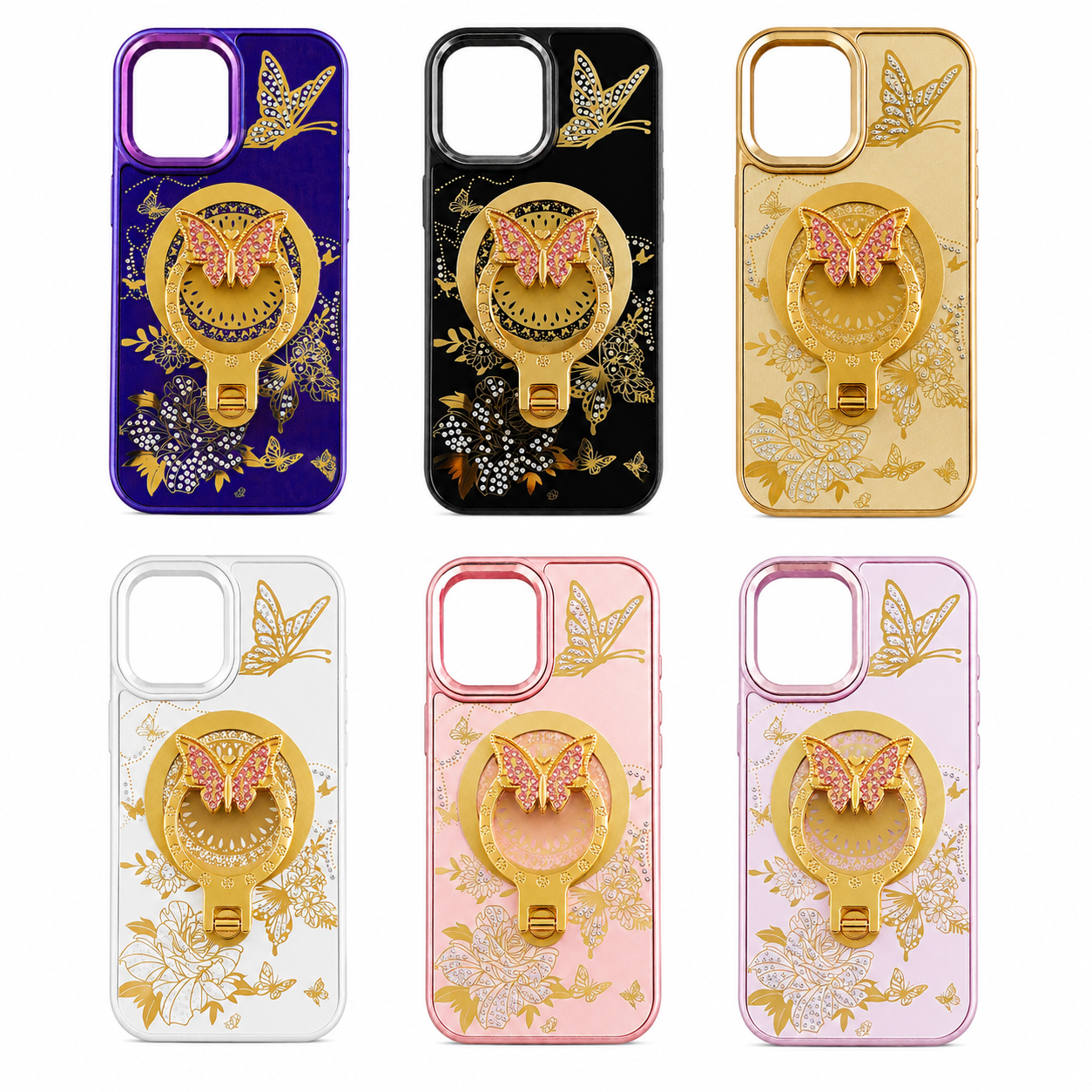 Glitter Sparkle Butterflies Ring Stand Bling Diamond Kickstand Shockproof Protective Cover in rose gold , compatible for iPhone 17 – view 4