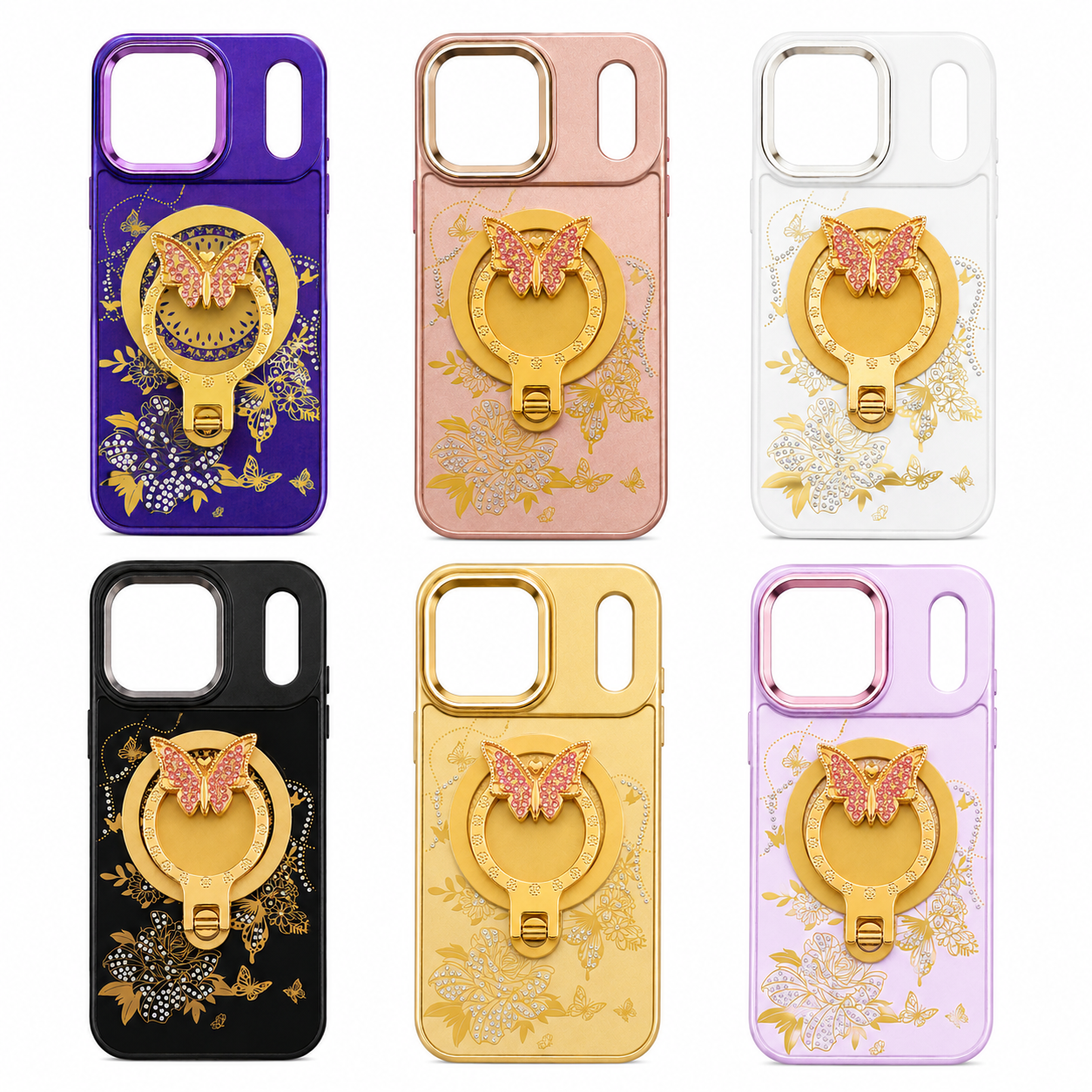 Glitter Sparkle Butterflies Ring Stand Bling Diamond Kickstand Shockproof Protective Cover in purple, compatible for iPhone 17 Pro / iPhone 18 Pro – view 4