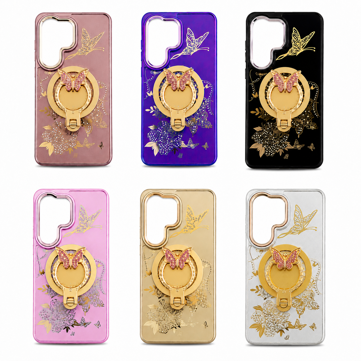 Glitter Sparkle Butterflies Ring Stand Bling Diamond Kickstand Shockproof Protective Cover in Rose Gold, compatible for Samsung S26 Plus – view 3