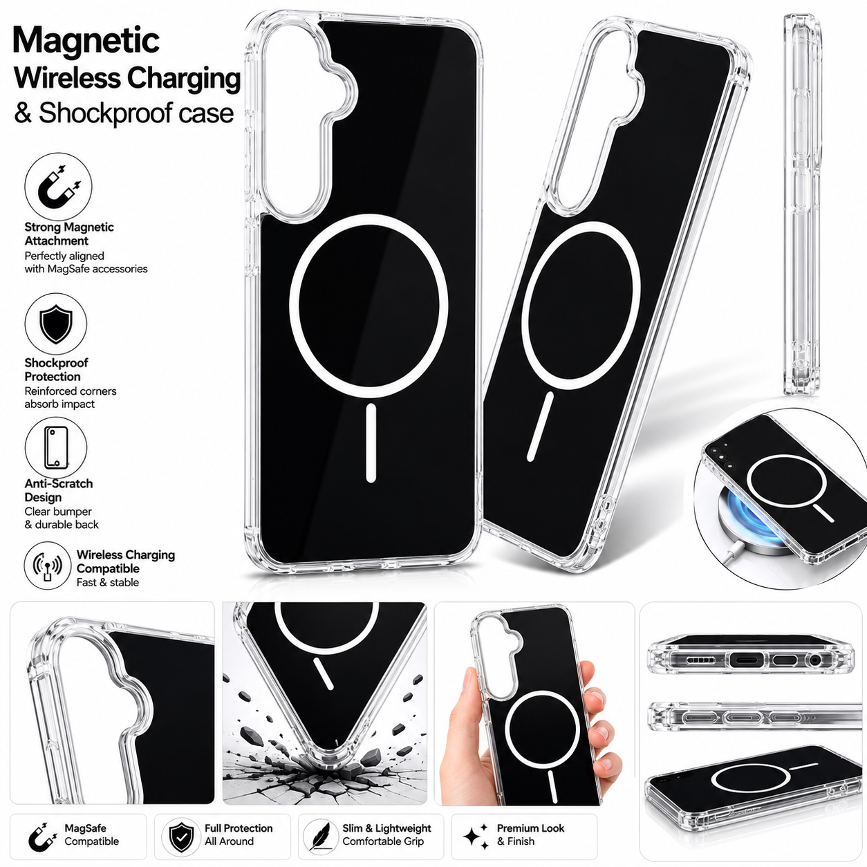 Magnetic Wireless Charging & Shockproof case in black, compatible with Samsung A27 – view 4