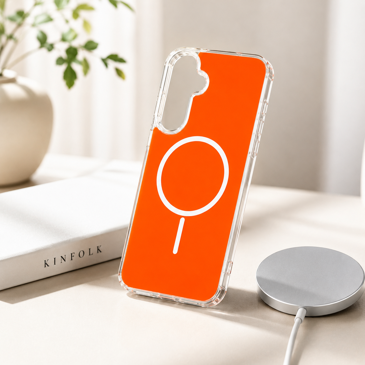 Magnetic Wireless Charging & Shockproof case in orange, compatible with Samsung A27 – view 2