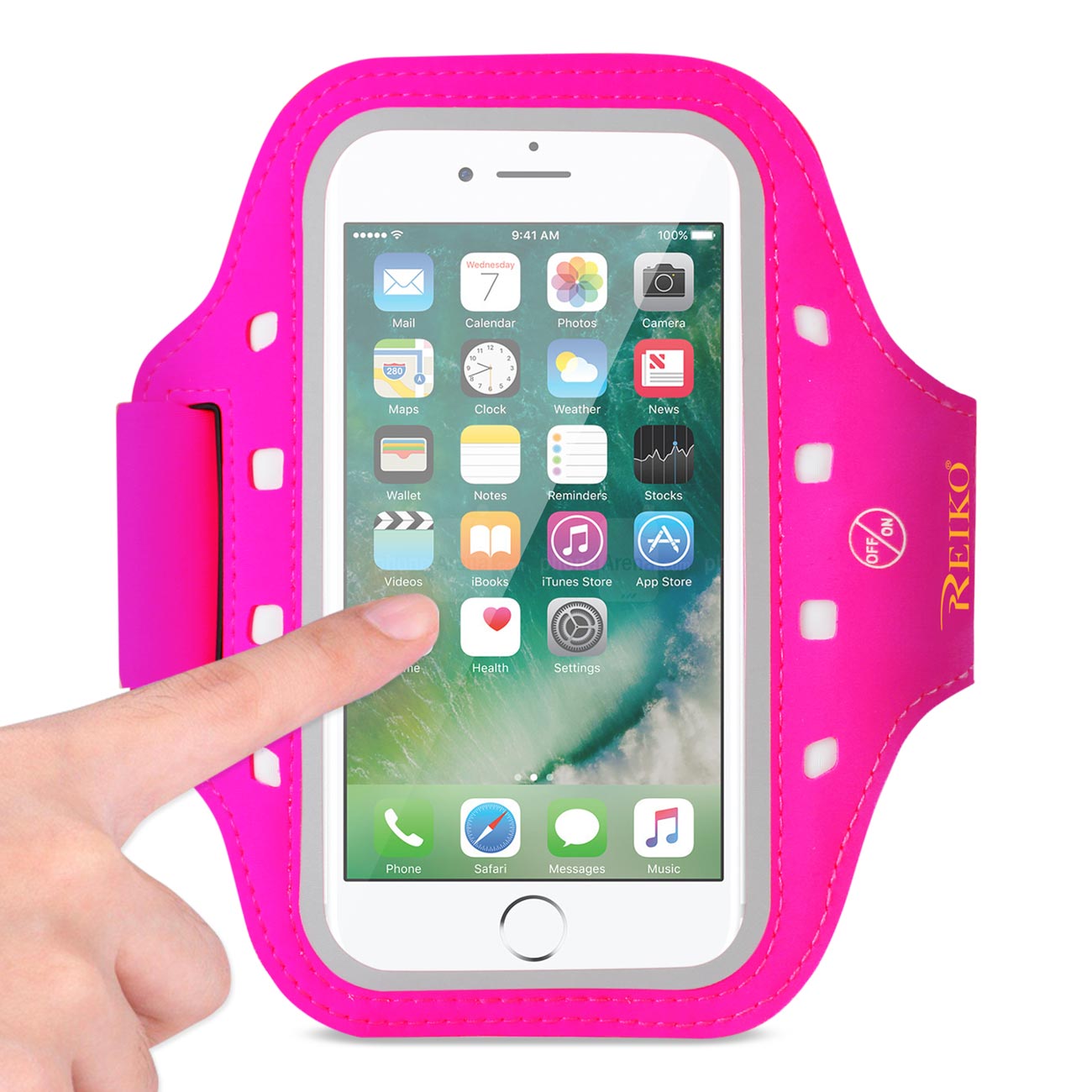 Reiko Running Sports Armband for 5 Inches Device with LED in Pink (5x5 Inches)
