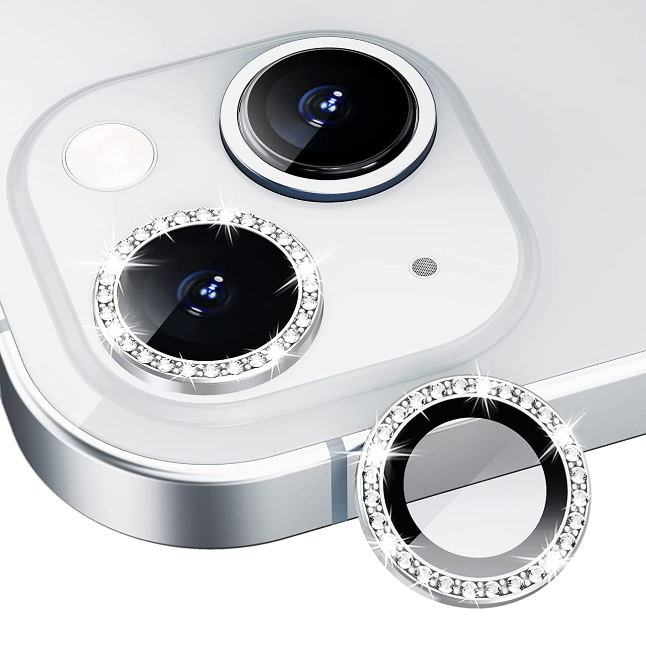 Diamond Camera Lens Protector, Diamond Tempered Glass Camera Cover Screen Protector for iPhone 17 in Silver